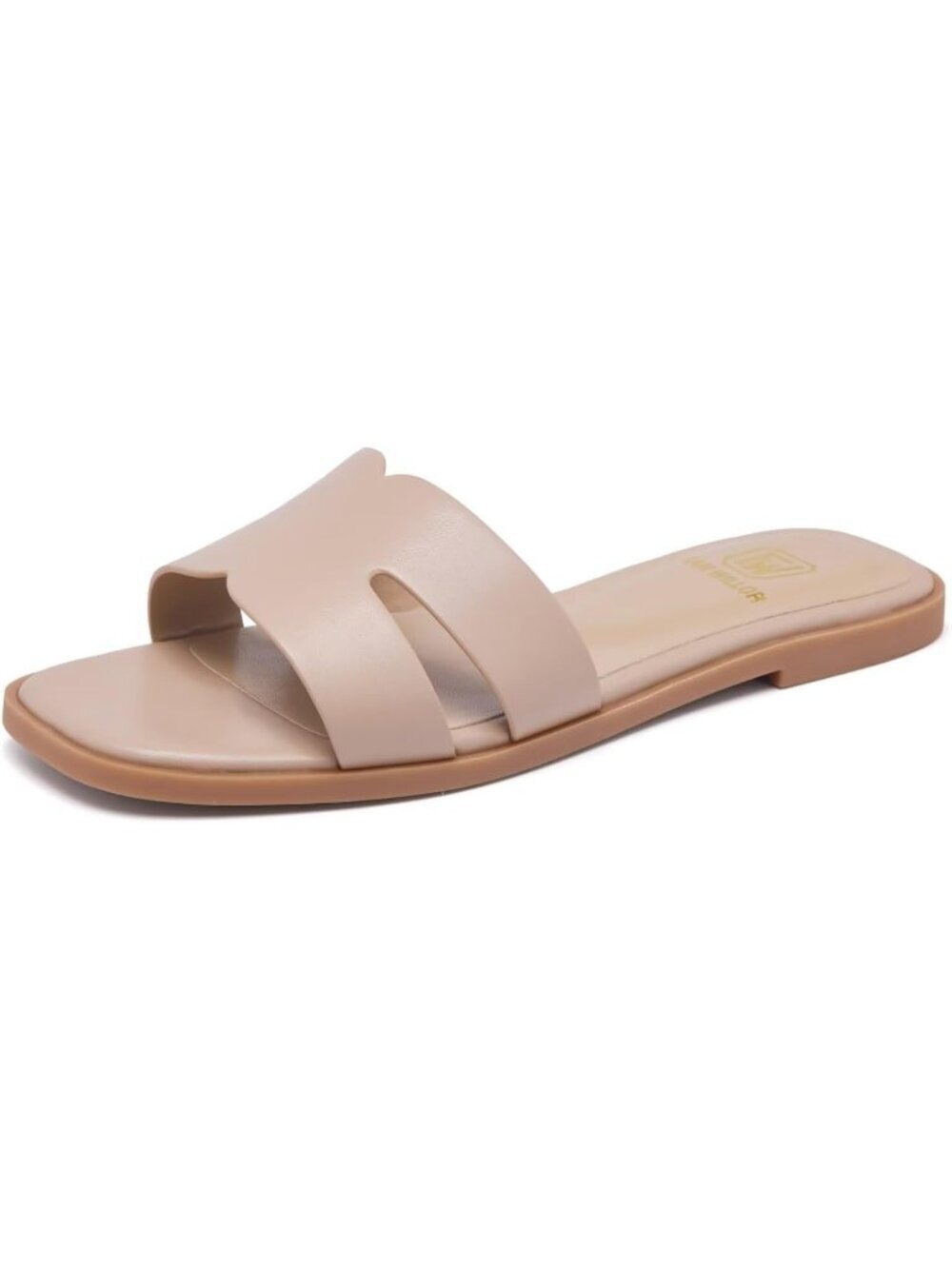 Women's Nude Flat Comfortable Slide Fashion Square Open Toe Slip On Beach Sandal
